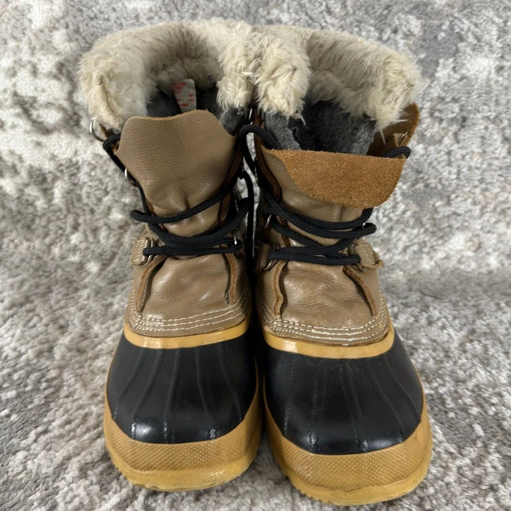 Sorel Size 10 Caribou Winter Snow‎ Duck Boots Tan Black Mid Calf Womens